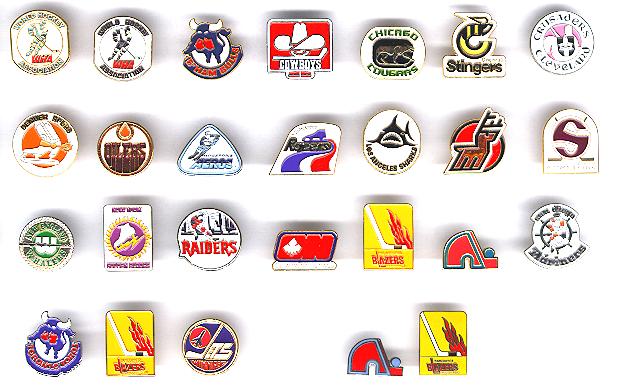 WHA 26 team logos Buttons or Magnets NEW 1.25 inch World Hockey League 