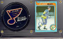 Bernie Federko autographed card with team puck in acrylic holder