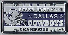 white Dallas Cowboys 93 Super Bowl Champions license plate & frame