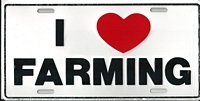 white I Love Farming license plate