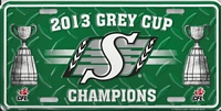 green Saskatchewan Roughriders 2013 Grey Cup Champions license plate
