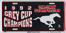 92 Grey Cup Champions Calgary Stampeders license plate