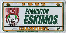 93 Grey Cup Champions Edmonton Eskimos license plate