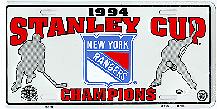 white New York Rangers 94 Stanley Cup Champions license plate