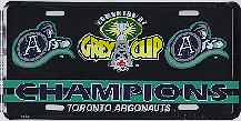 black Toronto Argonauts 1997 Grey Cup Champions license plate