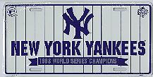 white New York Yankees 1998 World Series license plate