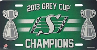airbrushed Saskatchewan Roughriders 2013 Grey Cup Champions license plate