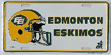 white Edmonton Eskimos license plate