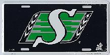 Saskatchewan Roughriders black metal license plate