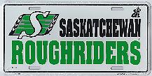 Saskatchewan Roughriders white metal license plate