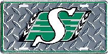 Saskatchewan Roughriders silver tread metal license plate