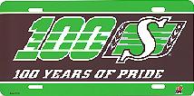 black & green airbrushed Saskatchewan Roughriders 100 Years of Pride license plate