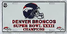 white Denver Broncos XXXII Super Bowl Champions license plate